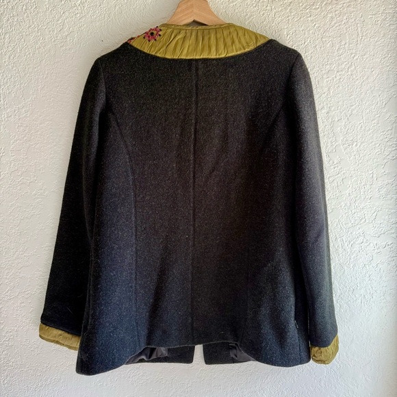 Icelandic Design Green Silk Appliqué Embroidered Lined Wool Jacket Women’s Sm - Picture 4 of 16